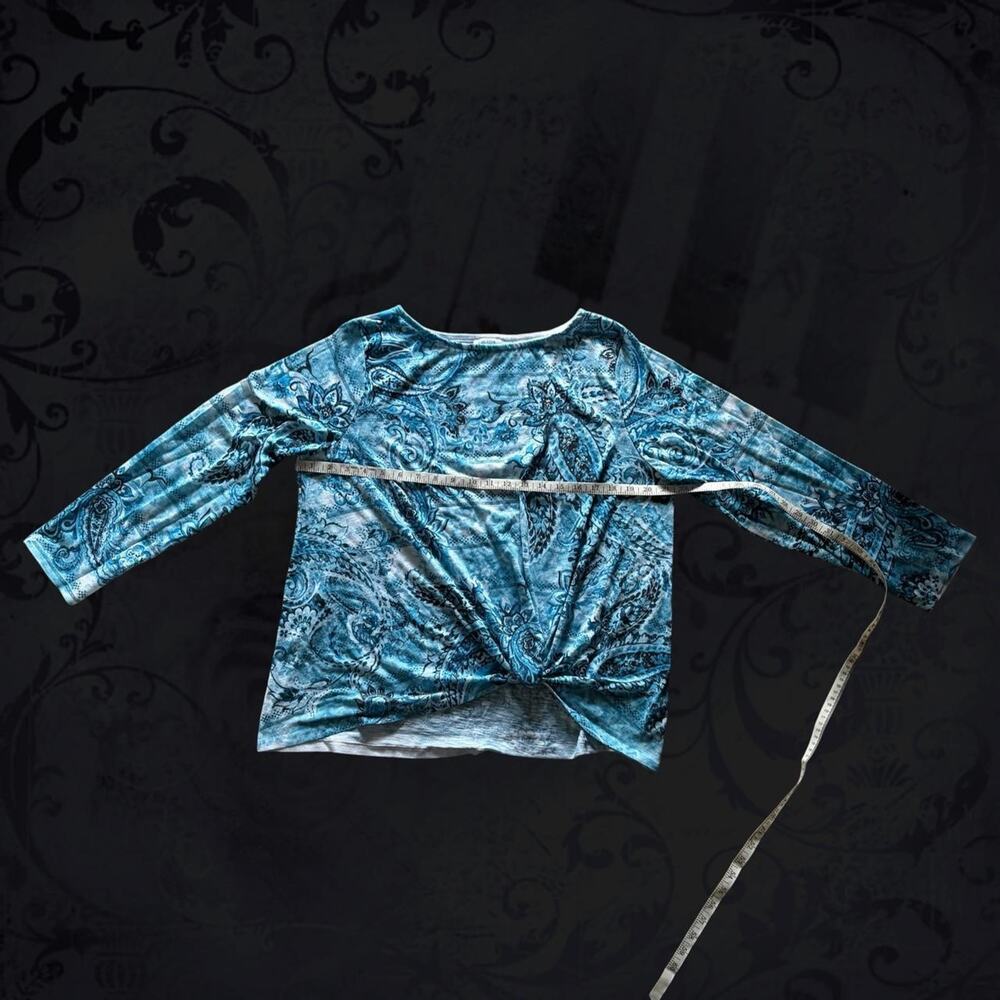 fairy boho blue white& black paisley floral scroll print top - Picture 2 of 7